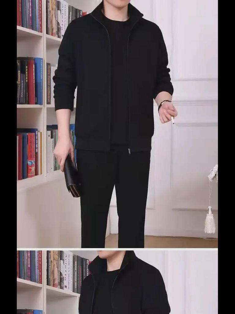 New Arrival: Men's Plus Velvet Autumn/Winter Sports Suit - Trendy Long-Sleeve Jacket for Middle-Aged and Elderly, Large Sizes Available.