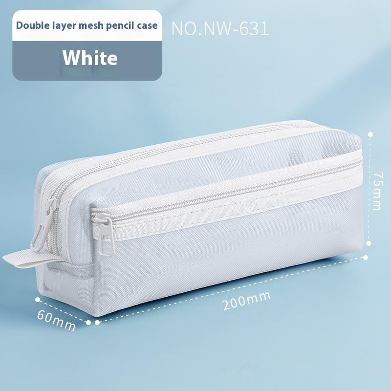 Grid Mesh Pencil Case Large Capacity Stationery Organizer Clear Translucent Cosmetic Bag Storage Bag