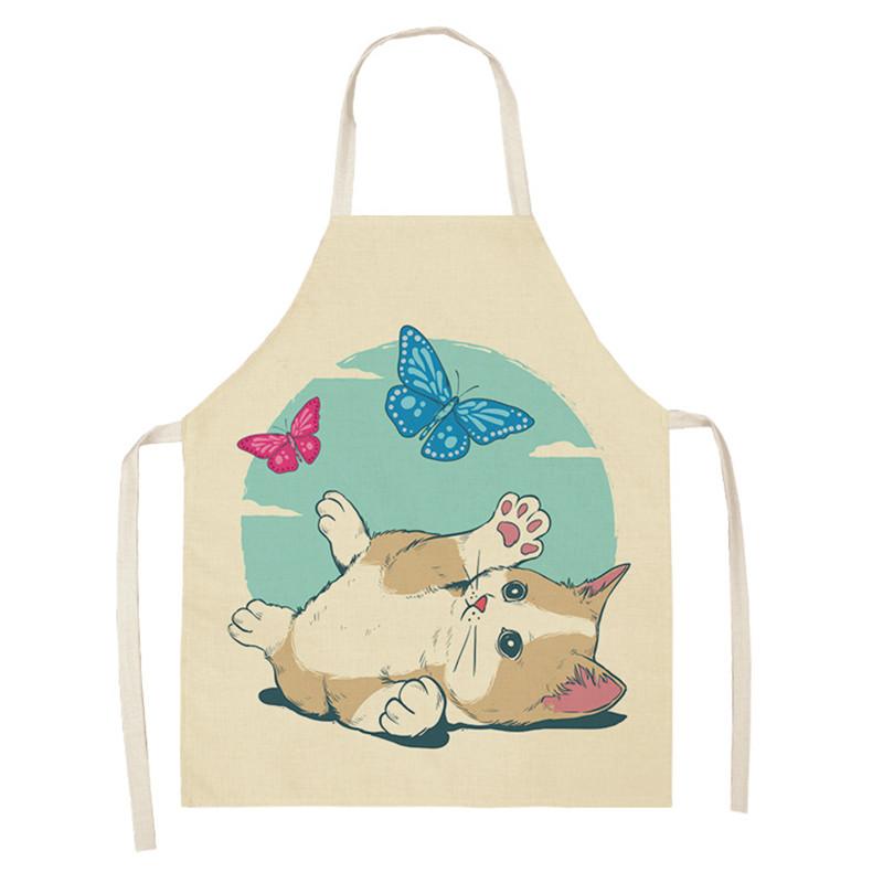 Cooking Home Kitchen Apron Cartoon Cat Print Sleeveless Color Apron Men Women Baking