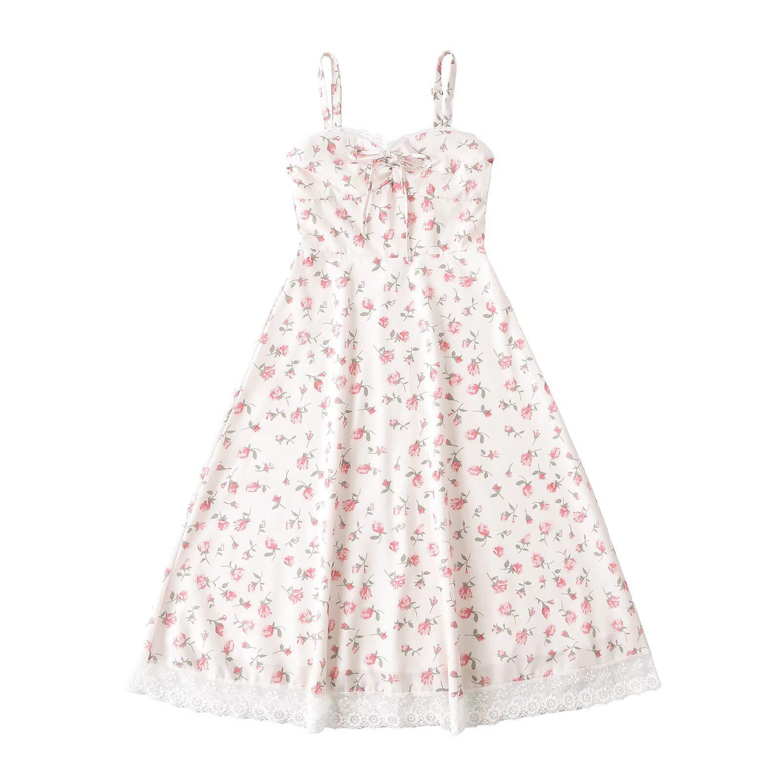 

Весна 2025 Женское Европейское и Американское Длинное Платье с Кружевной Вставкой и Принтом Small