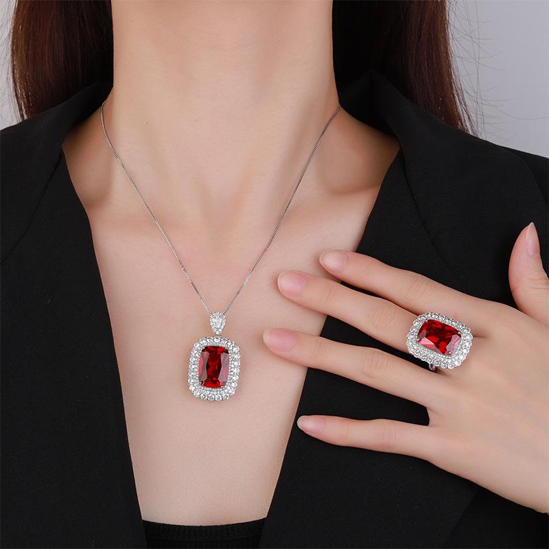 Jewelry Copper Bottom Gold-Plated Simulation Color Treasure Corundum Fat Rectangular Retro Suit Female 13 * 18