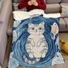 Cat & Fish School Flannel Blanket Warm Soft Halloween Christmas Couch Warm Cozy Decorative Decor Gift for All Season