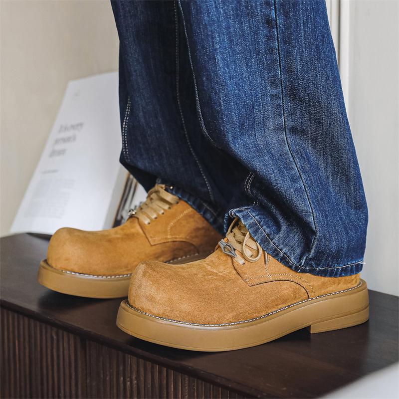 British Style Suede Shoes Men Lace-Up Loafers Genuine Leather Thick-soled Handmade Formal Business Shoe New Fashion Casual Shoes