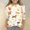 Kinder Tierdruck Rundhals Dreiviertelarm Lässiges T-Shirt Weicher Bequemer Stoff Geeignet für den Alltag und Spielzeit