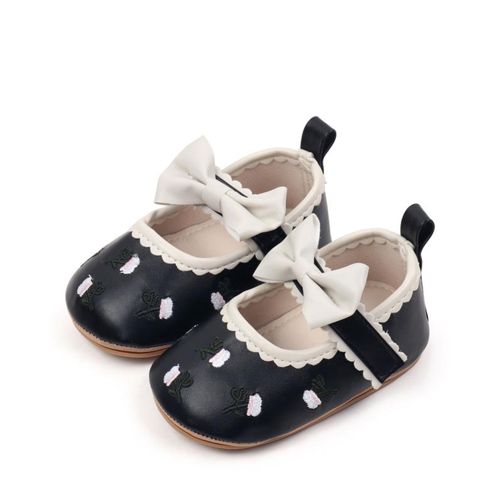 Citgeett Autumn Infant Baby Girls Flats Cute Floral Embroidery Dress Shoes Non-Slip Crib Shoes