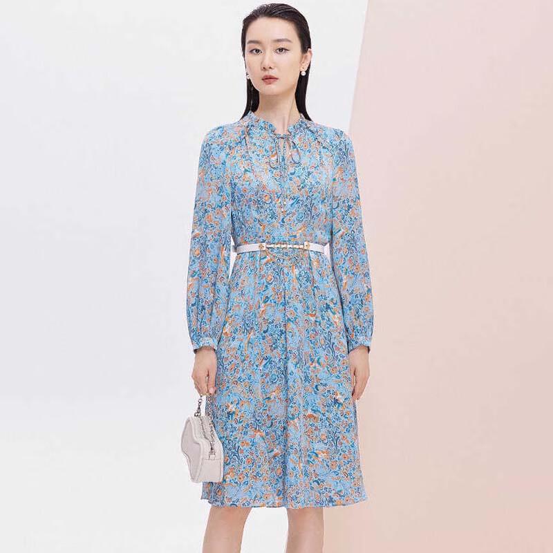 

JESSIE Ruffled Tie-Neck Floral Print Midi Dress M