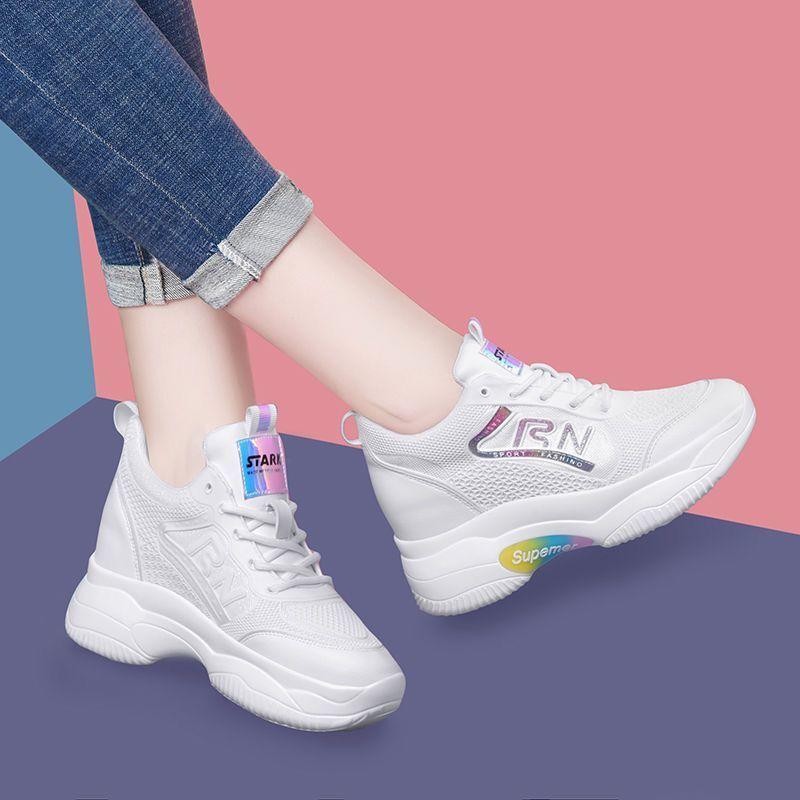 Women's Shoes Summer New Heightening Women's Flying Woven Shoes Breathable Fashion Dad Shoes Platform Casual Sports Shoes Women