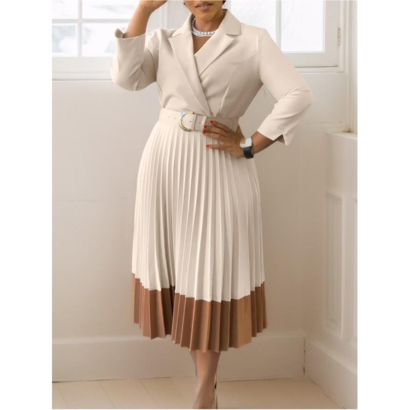 Women's Spring and Autumn Elegant Suit Collar Pleated Dresses