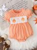 Pumpkin Short Sleeve Bodysuit with Lotus Leaf Collar and Bow