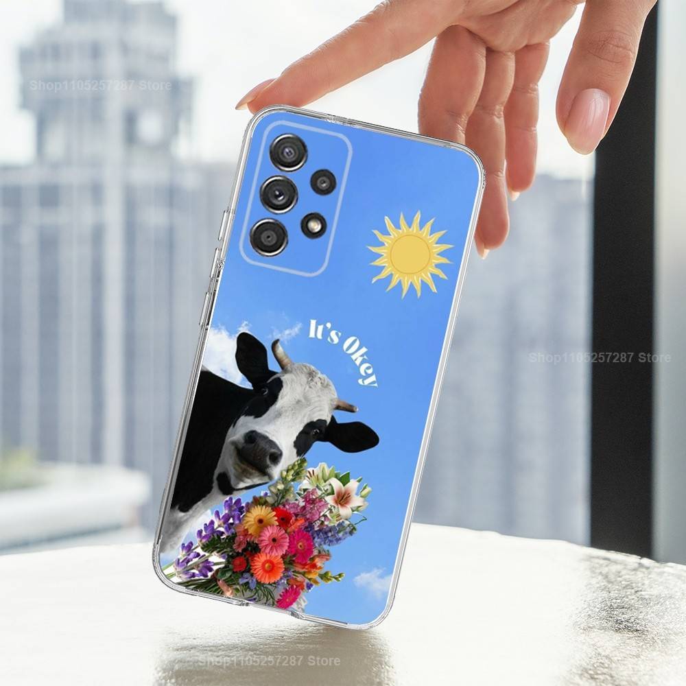 Animal Cute Dairy Cow Phone Case For Samsung Ultra,FE,A30,71,51,S9,10,20,Lite, S22,23,21,PIus,Transparent, Silicone