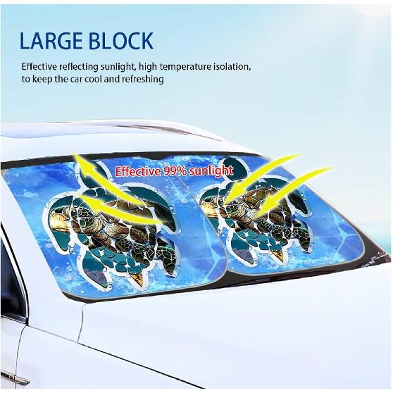 Coldinair Sunset Front Windshield Shade 2Pcs Sunshade for Car Windshield Folding Car Accessories for Truck SUV Sun Visor Protector, Tropical Palm