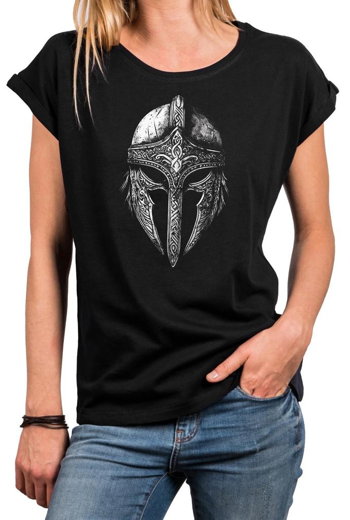 Ladies T-Shrit Viking Helmet Viking Motif Gaming Top for Women with Print-