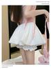 White Spicy Petite High Waist A-line Fluffy Skirt - Anti-Exposure Short Skirt for Women, Spring/Summer
