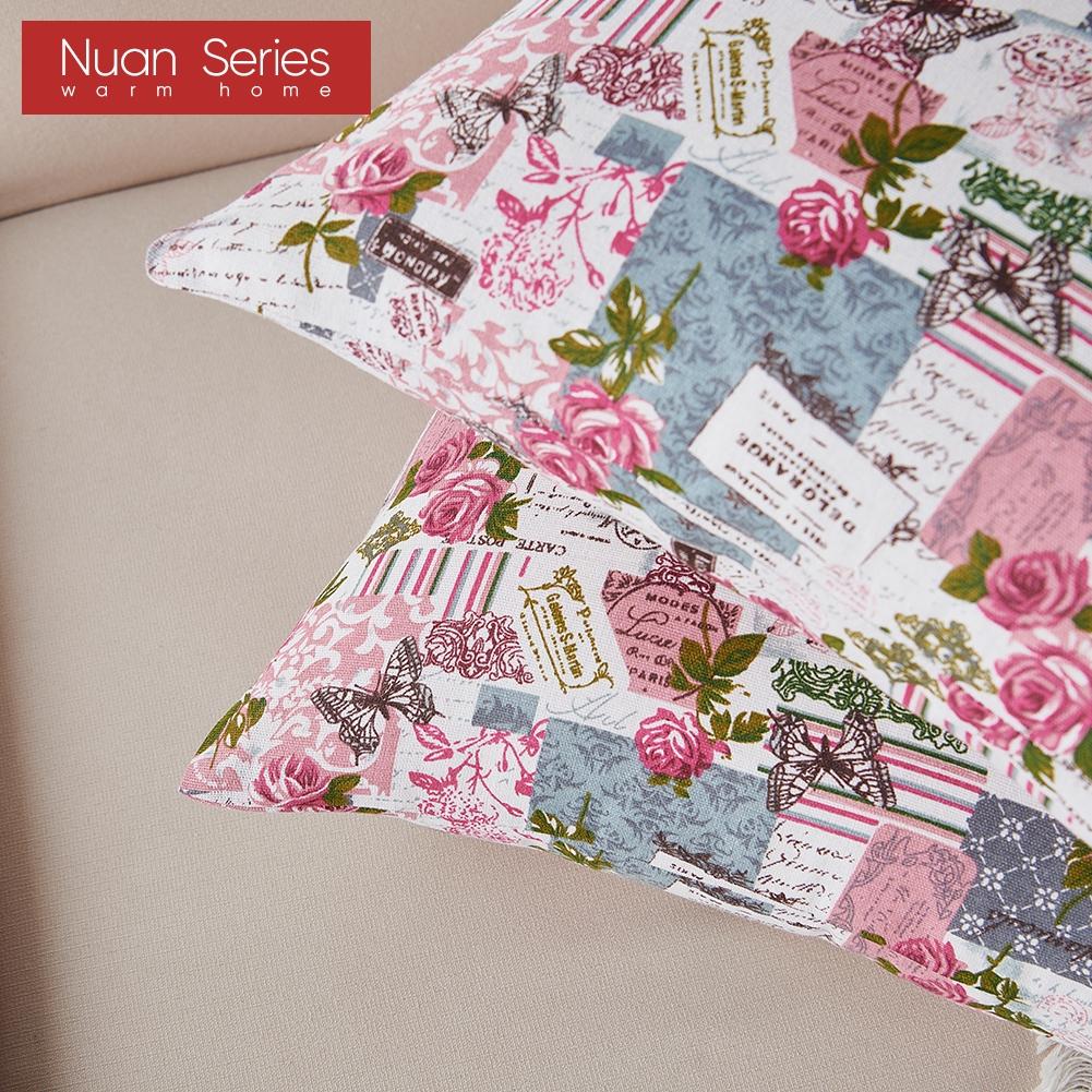 1PC Nuan Series Retro Romantic Printed Pillowcase Cotton Linen Comfortable Pink Pillowcase for Sofa Bed Living Room Bedroom Home Decor