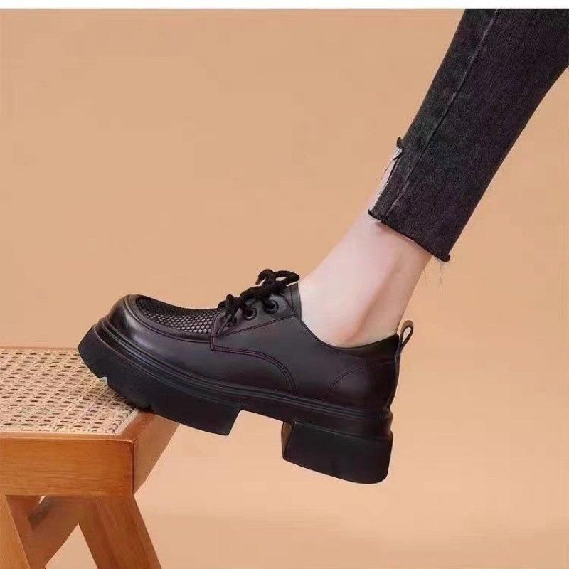 Fashion 2025 Women Summer Mesh Platform Shoes Women Loafers Lace-up Casual British Shoes Retro Designer All-match Thick-soled Oxfords