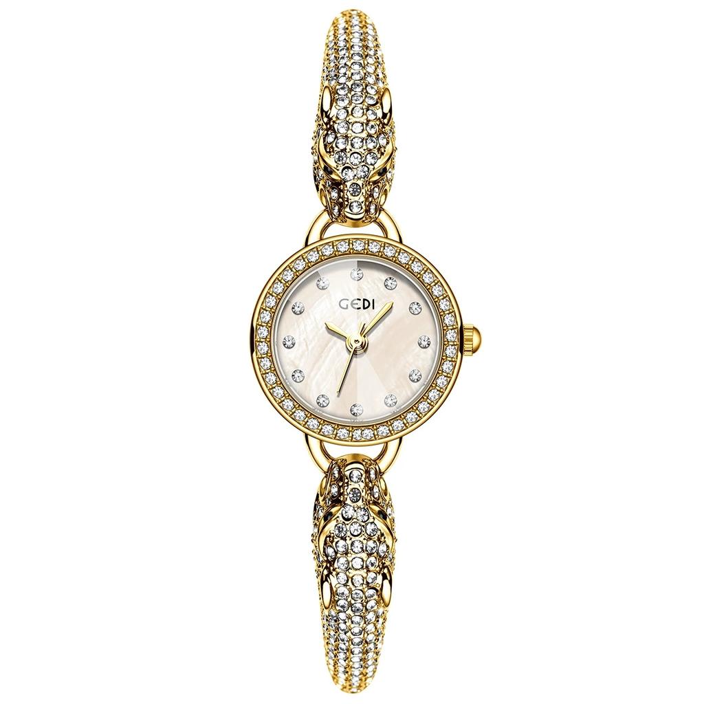 Relógio Feminino de Quartzo com Padrão de Dragão Estilo Chinês, Pulseira em Formato de Dragão com Mostrador Totalmente Diamantado, Design Estiloso e Único