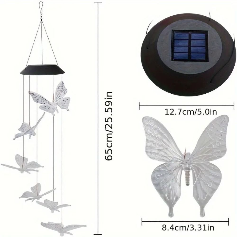 Solar Power Butterfly Wind Chimes Yard Courtyard Ornament Wind Chimes Pendants Garden Outdoor Decoration Led Lights Windbell