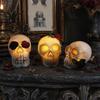 Décorations de Fête d'Halloween Crâne Lumineux Gothique Fleur Rose Figurine, Lampe Décorative Résine Jour des Morts Statue, Tête de Squelette Effrayante pour Bureau