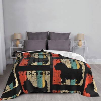 Retro Westie West Highland Terrier Vintage Blanket For Sofa Bed Travel Westie Earthy Terrier Highland West