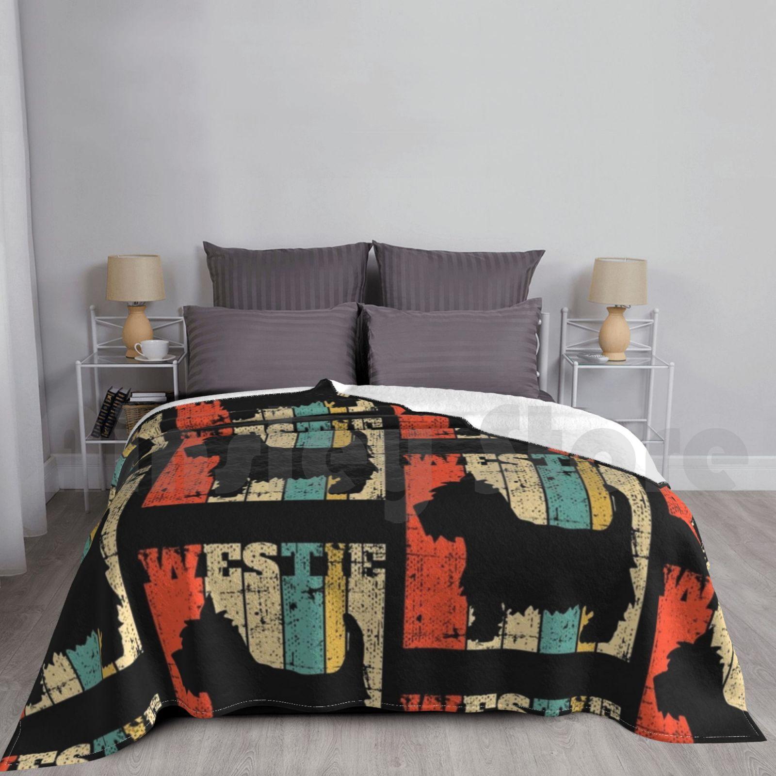 Retro Westie West Highland Terrier Vintage Blanket For Sofa Bed Travel Westie Earthy Terrier Highland West Size: 75*100cm, Weight: 230 GSM
