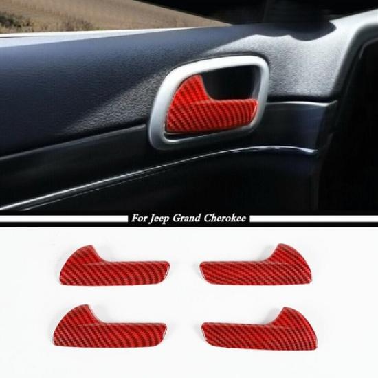 For 2011- Jeep Grand Cherokee Red Carbon Fiber Inner Door Handle Cover Trim