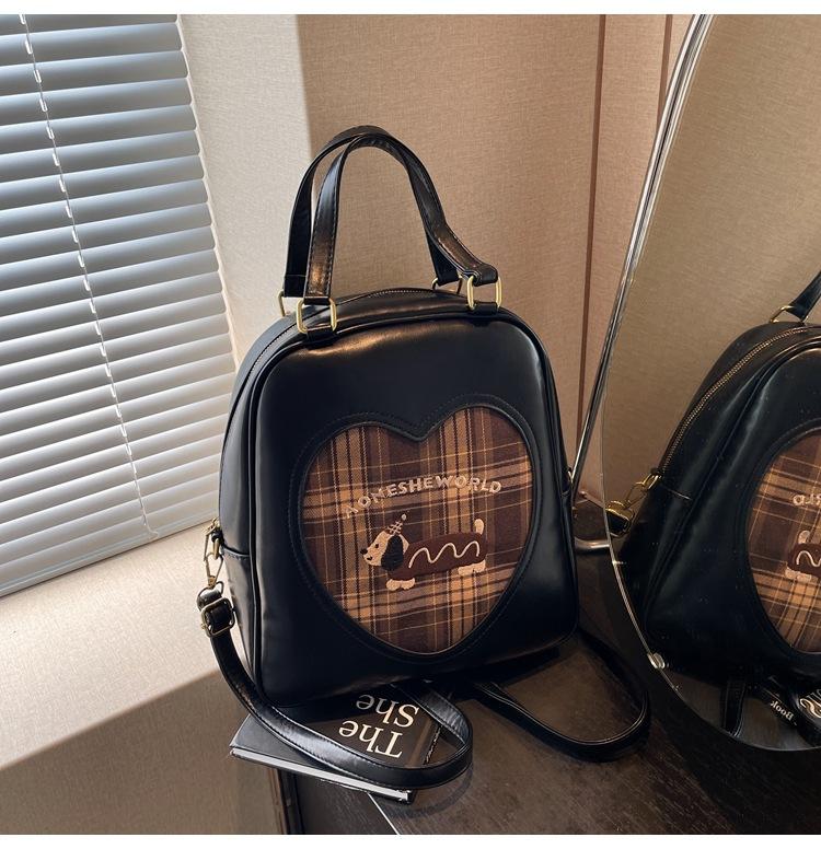 

2024 Новый винтажный рюкзак Dachshund для женщин, осенний рюкзак в корейскую клетку, большая вместимость, студенческая сумка чёрный