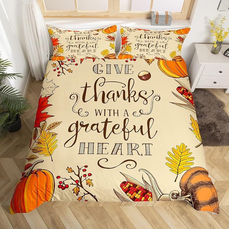 Thanksgiving Day Decorative Bedding Set 3-piece, Suitable for Girls and Boys, Children's Room Decoration, Türkiye Autumn Pumpkin