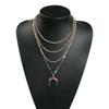 New Bohemian style stacked half moon pendant necklace, multi-layer alloy chain
