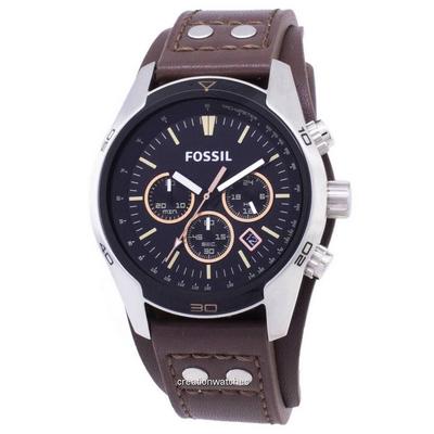 Reloj para hombre Coachman con cronógrafo, esfera negra y cuero marrón CH2891