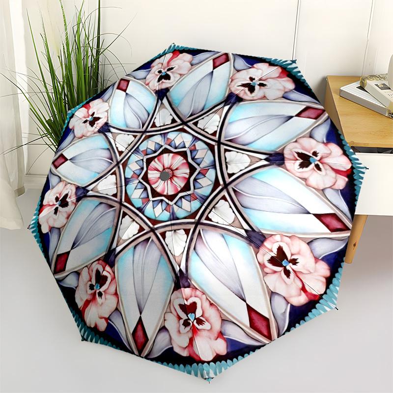 1pc Floral Mandala Design Automatic Folding Umbrella. Portable collapsible design, Best  birthday festival gift yy250924168
