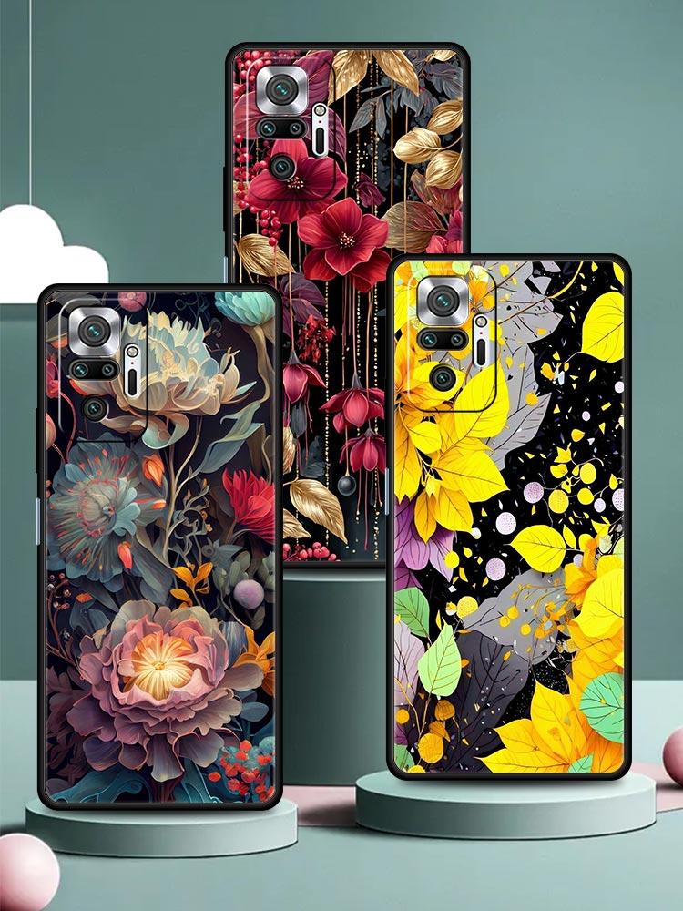 Abstract Plants Flower Phone Case Cover for Redmi 14C 10C Note 15 14 13 12 10 11 K40 Pro Plus 5G Soft TPU Shockproof Shell Funda