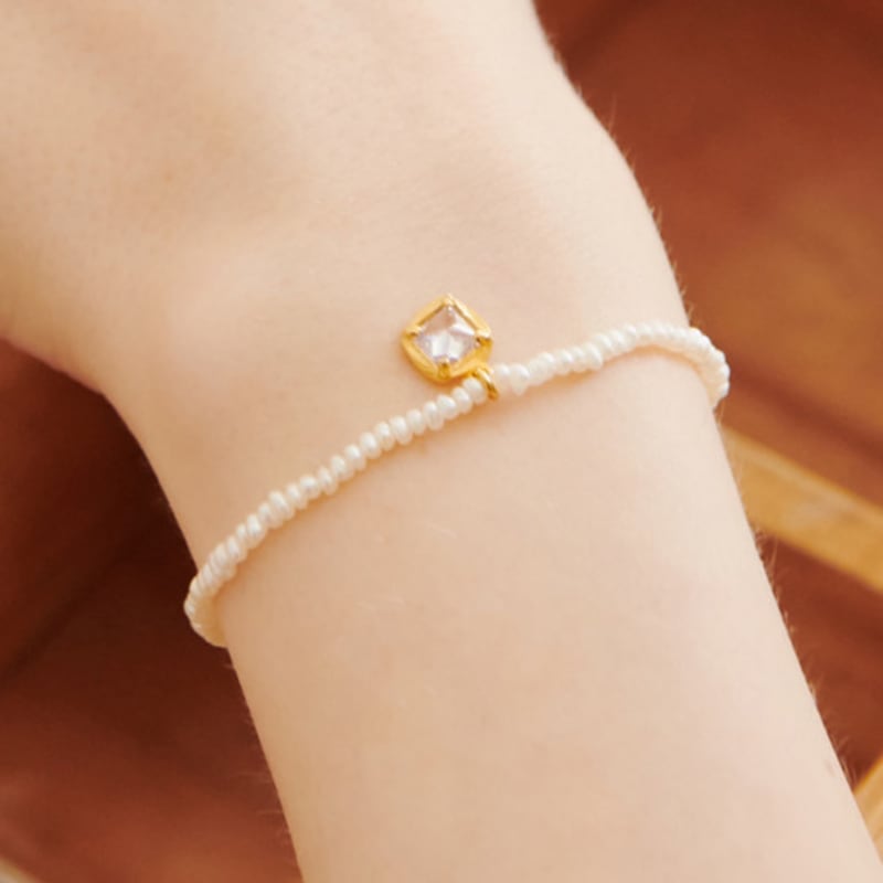 VINTAGEPINK Little Square Freshwater Pearl 925 Silver Bracelet