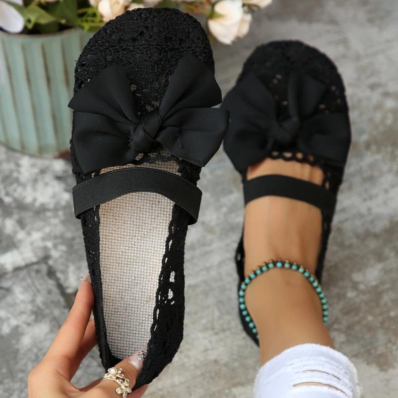 Fashion Shoes Women 2025 Summer Round Toe Embroidered Lace Shoes Mesh Loafers Women's Mom Flat Shoes Bretaheble Slip on Ballerina Flats
