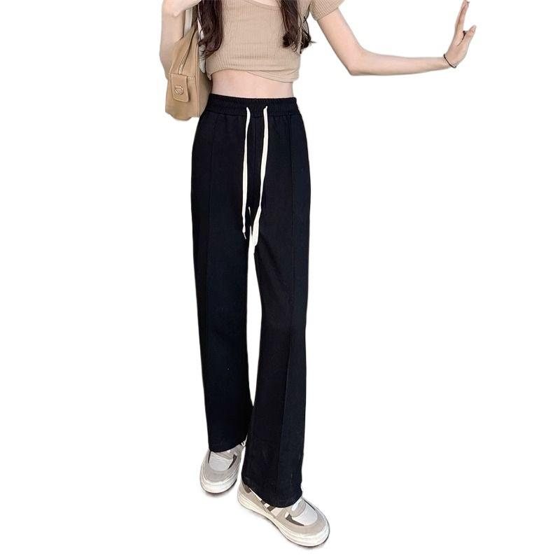 Petite Women Wear Split Sporty Casual Sweatpants for Spring and Autumn, Loose and Slimming Straight-leg Wide-leg Pants