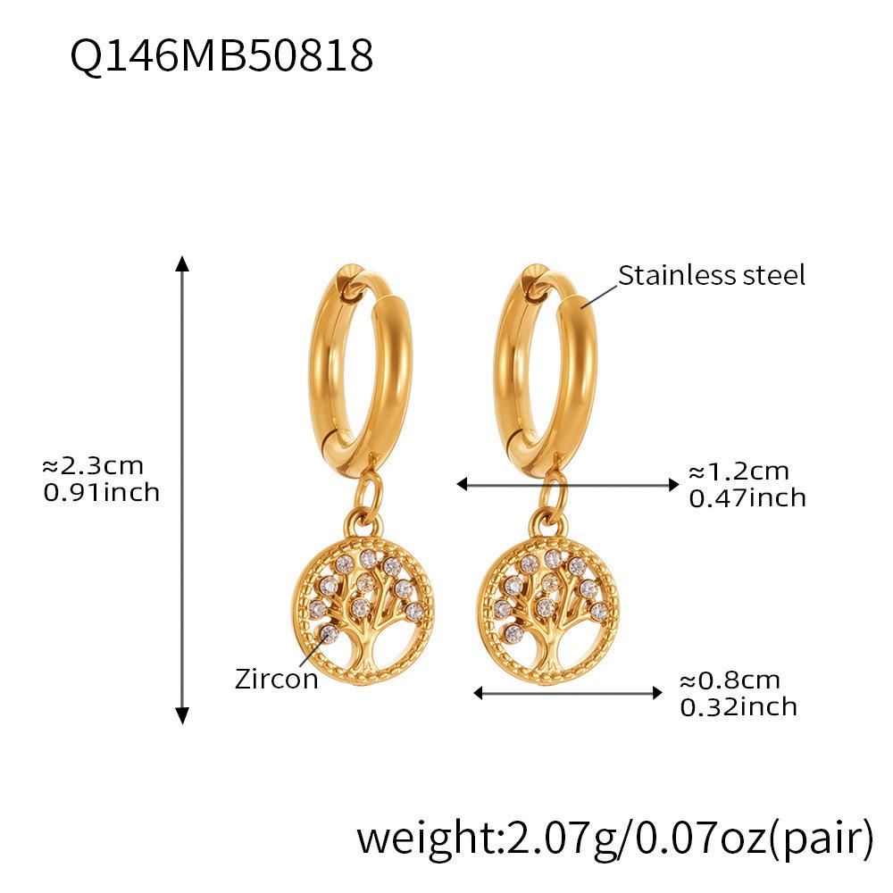 Qiong Yao Tree of Life Zircon Pendant Clip Earrings – Eco-friendly Titanium Steel