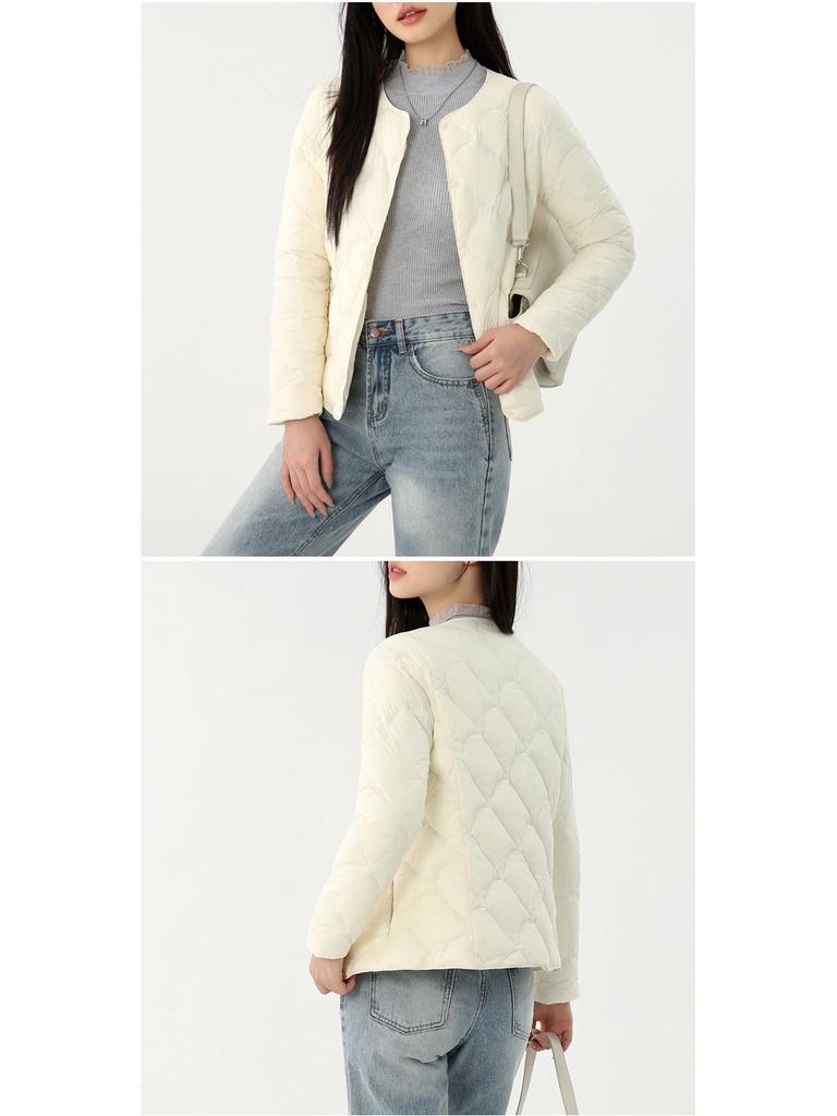 Women's Lightweight Round Neck Down Jacket – Fashionable Plus Size Thin Style with 90% Duck Down Filling.