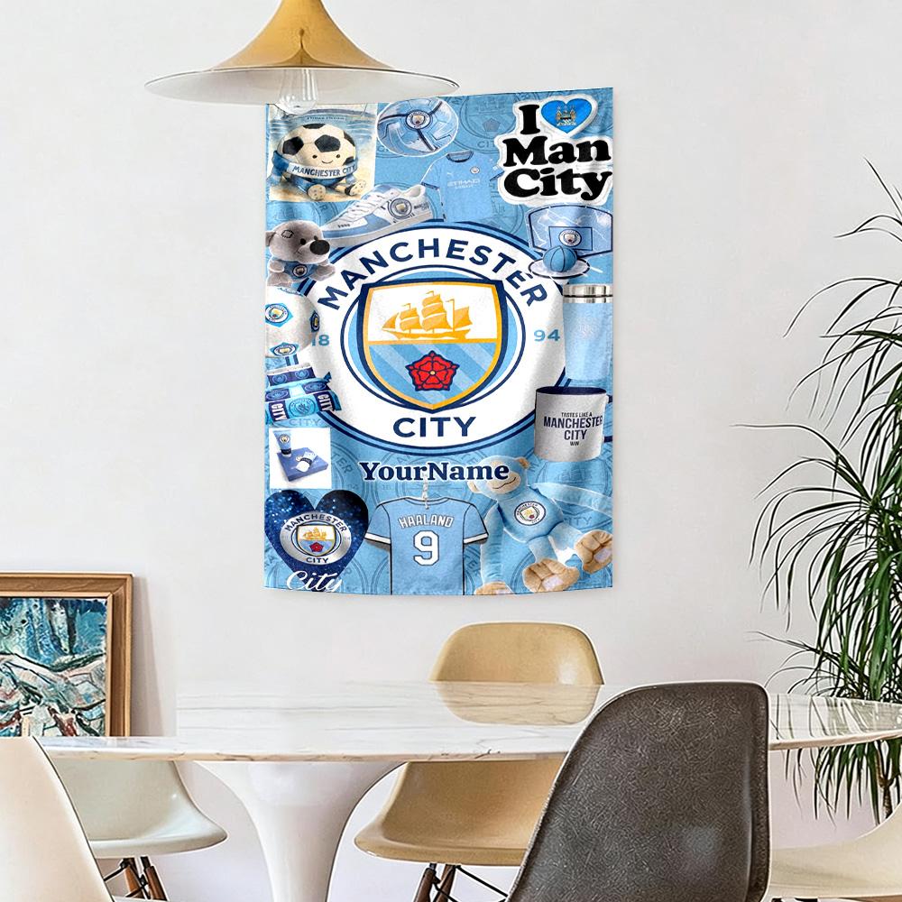 Manchester City Custom Your Name Wall Decor Tapestry Art For Pet Memorial Birthdaywedding Party Backdrop Family Gift