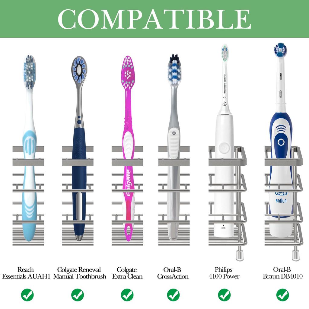 Linkidea Stainless Steel Large Capacity Electric Toothbrush Organizer Stand Toothbrush Multifunctional Rack for and Combs Rack, Wall-Mounted Holder,