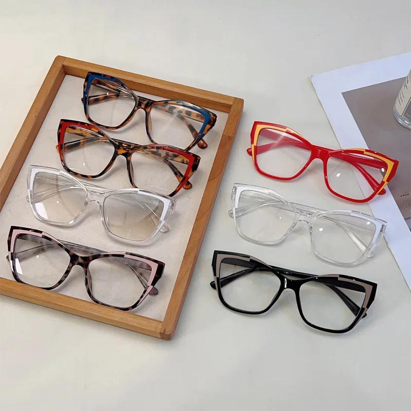 New Style Cat Eye Glasses Photochromic Blue Light Blocking Glasses Big Frame Flat Light Luxury Elegant Fashionable Eyewear