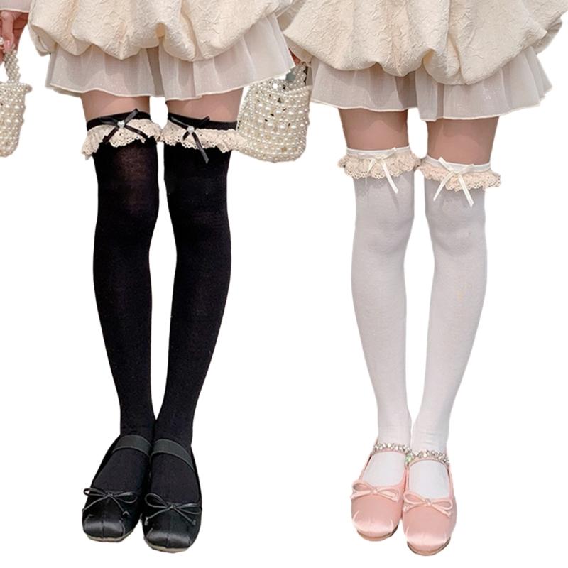 1 Pair Ruffle Thigh High Socks Tube Frilly Socks Long Tube Socks for Girl Over Knee Stockings Princess Style Dress Socks