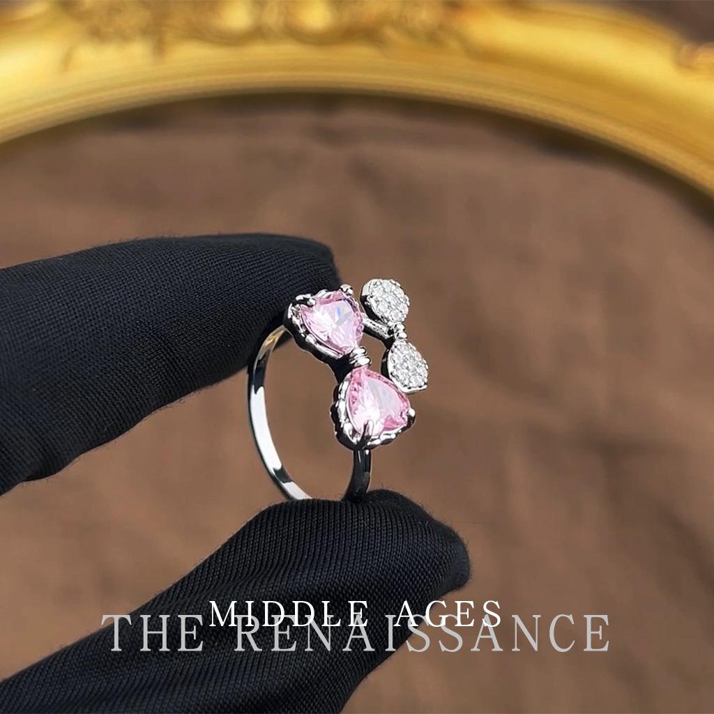 

Medieval pink diamond zircon bow ring niche open index finger ring small fresh jewelry