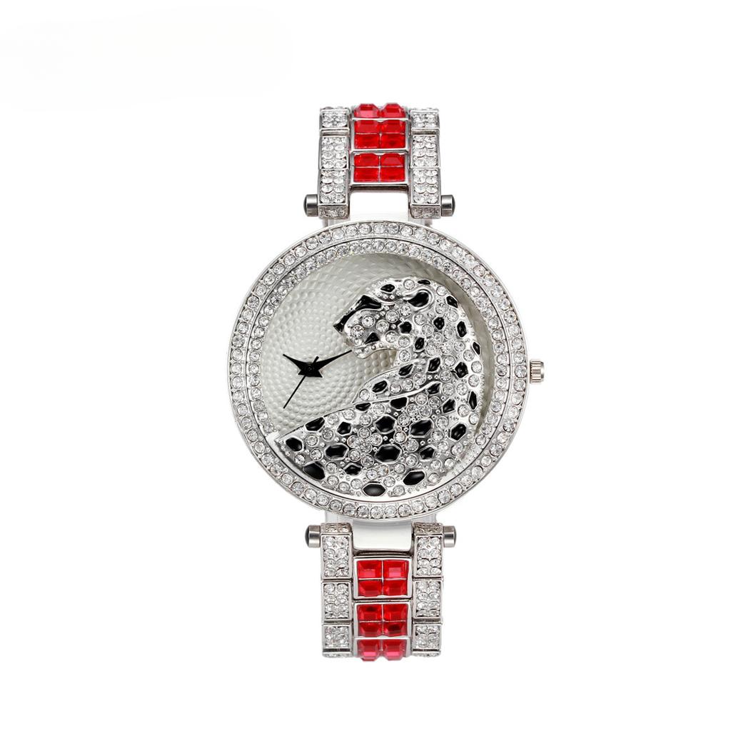 Quartz Watch Alloy Round Waterproof European Style Fashion Leopard Full Diamond Watch for Women