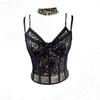 Lace Leopard Mesh Corset Transparent Slim Crop Tops Spicy Girl Style Leopard Camisole  Ladies