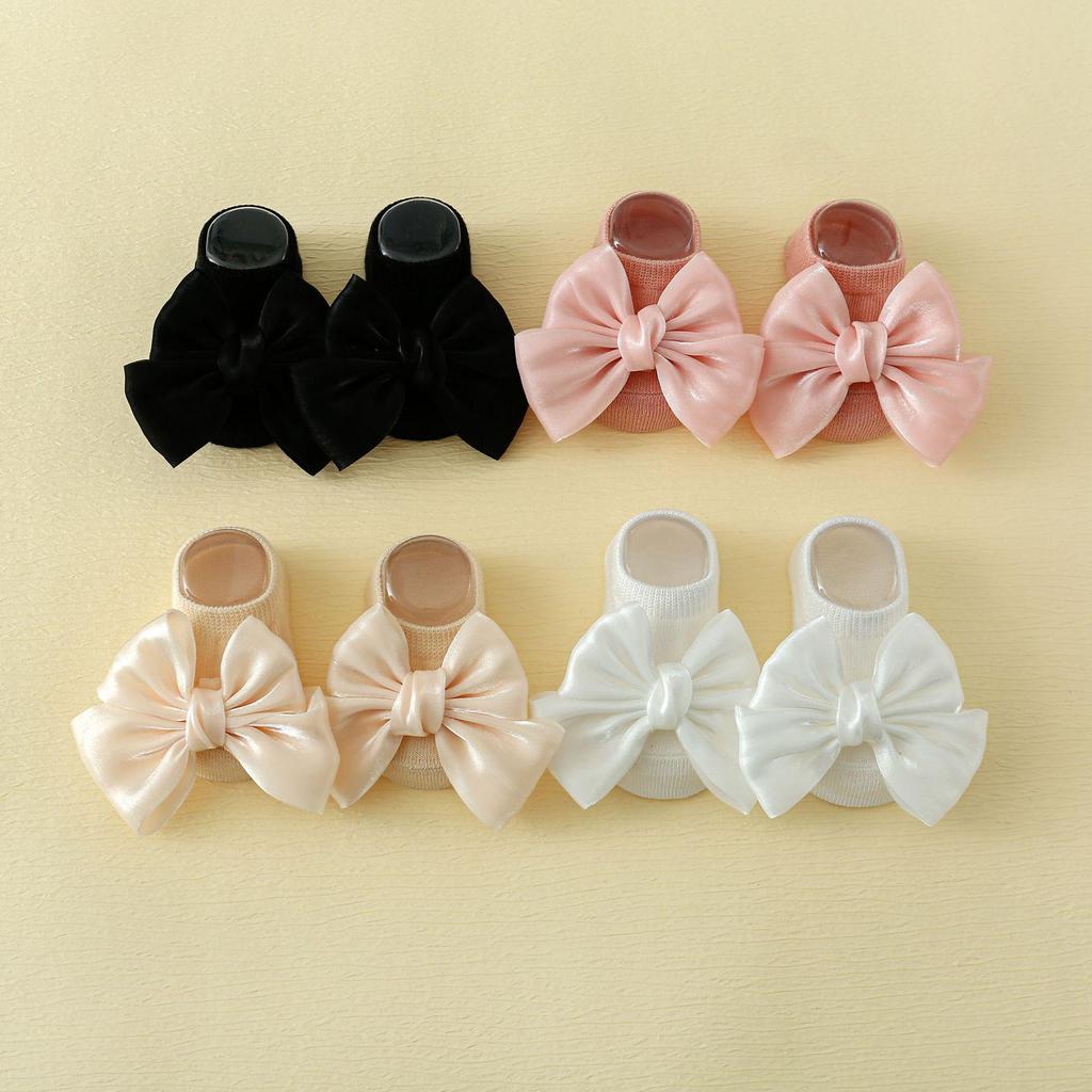 Non-Slip Cartoon Boat Socks for Toddlers and Infants – Solid Color Baby Bow Floor Socks