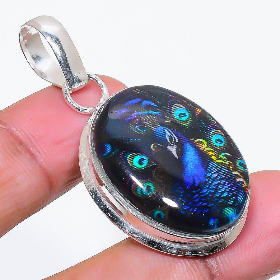 Natural Dichroic Glass Gemstone 925 Sterling Silver Jewelry Pendant 1.89" AP-16432