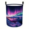 Aurora Northern Lights Laundry Basket - A Large Capacity Round Storage Bin Made of Durable Polyester Fabric, Featuring a Design of Snowy Mountains And