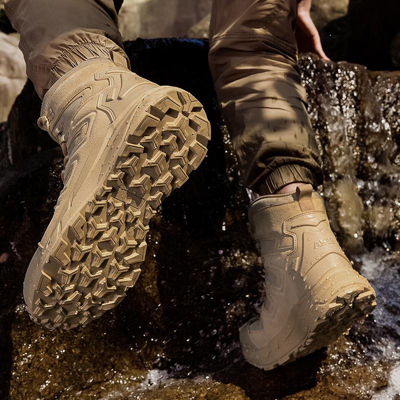 Men Hiking Shoes Outdoor Anti-slip Laced High-top Combat Boots Men Breathable Shock-absorbing Thick-soled Casual Ankle Boots Men