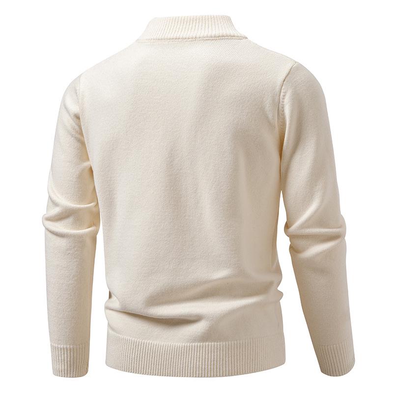 Men's Solid Color Stand Collar Half-Zip Sweater for Autumn/Winter - European & American Casual Knit Pullover