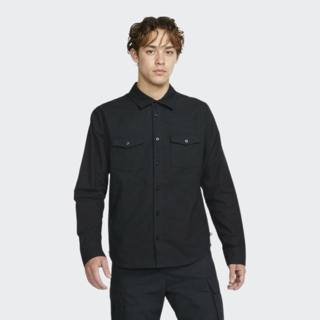 Nike Solid Color Pocket Flannel Skateboard Long Sleeve Shirt Men Tops Black DA4168-010
