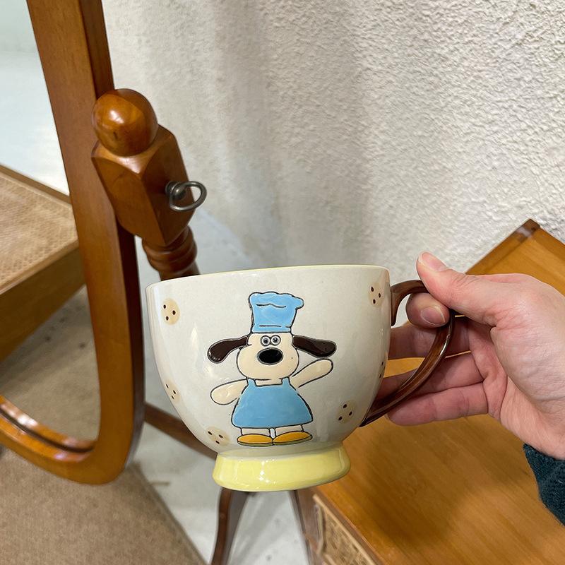 

Cute hand-painted master dog ceramic cup exquisite underglaze color afternoon tea coffee cup children s breakfast oat milk cup 401-500ml